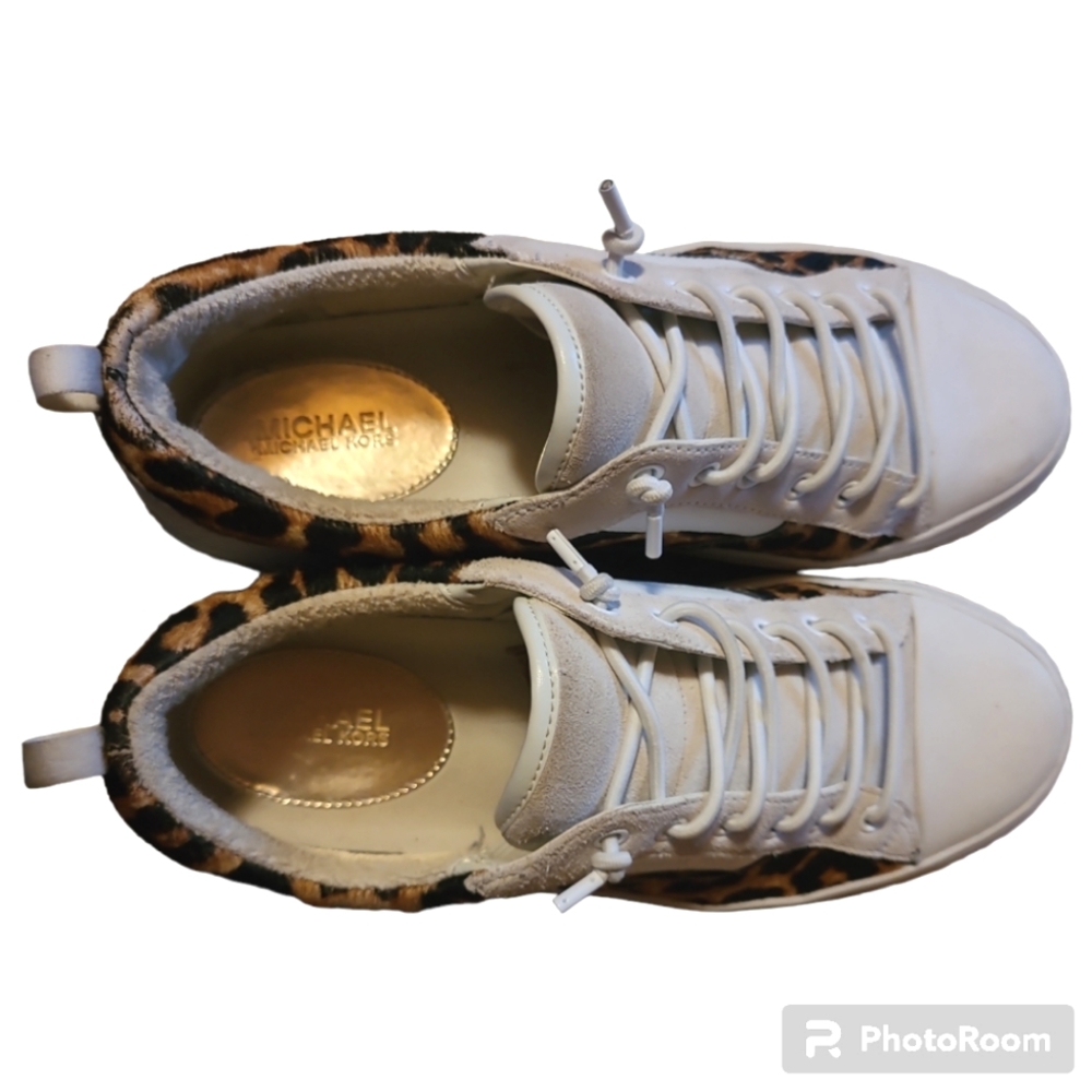 Michael Kors* Oscar* Sneakers* Leather Uppers* Cream/Leopard* Sz 9 - Picture 4 of 6